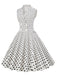 White 1950s Polka Dot Lapel Swing Dress