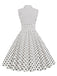 White 1950s Polka Dot Lapel Swing Dress