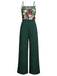 Green 1930s 3D Floral Strap Patchwork Jumpsuit