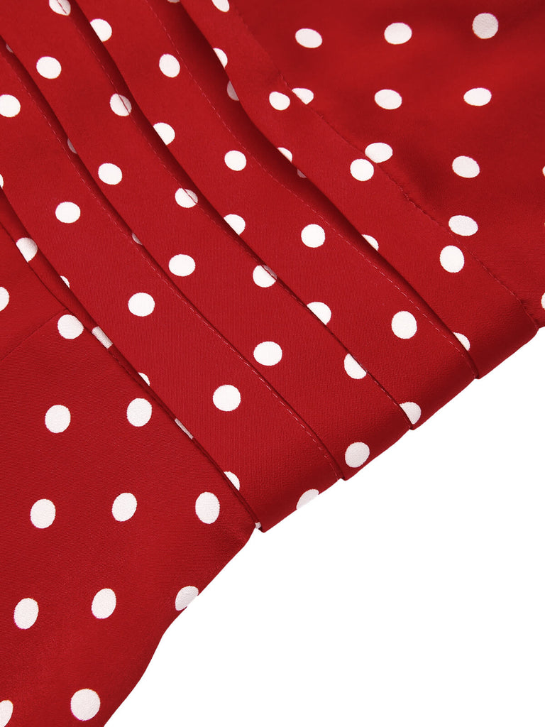 Red 1960s Dots V-Neck Pencil Dress