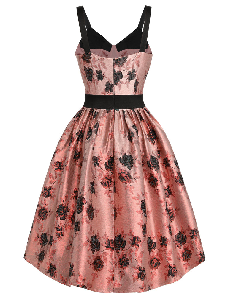 1950s Roses Embossed Satin Swing Dress