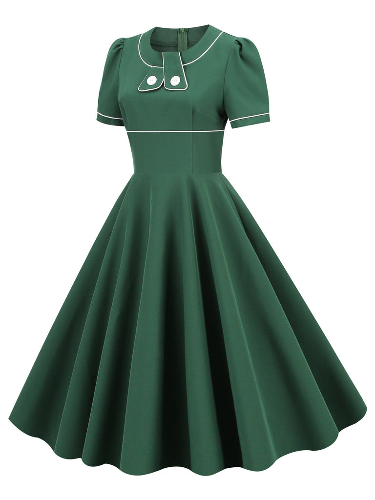 1950s Patchwork Button Swing Vintage Dress
