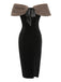 2PCS Black 1960s Solid Dress & Plush Cape