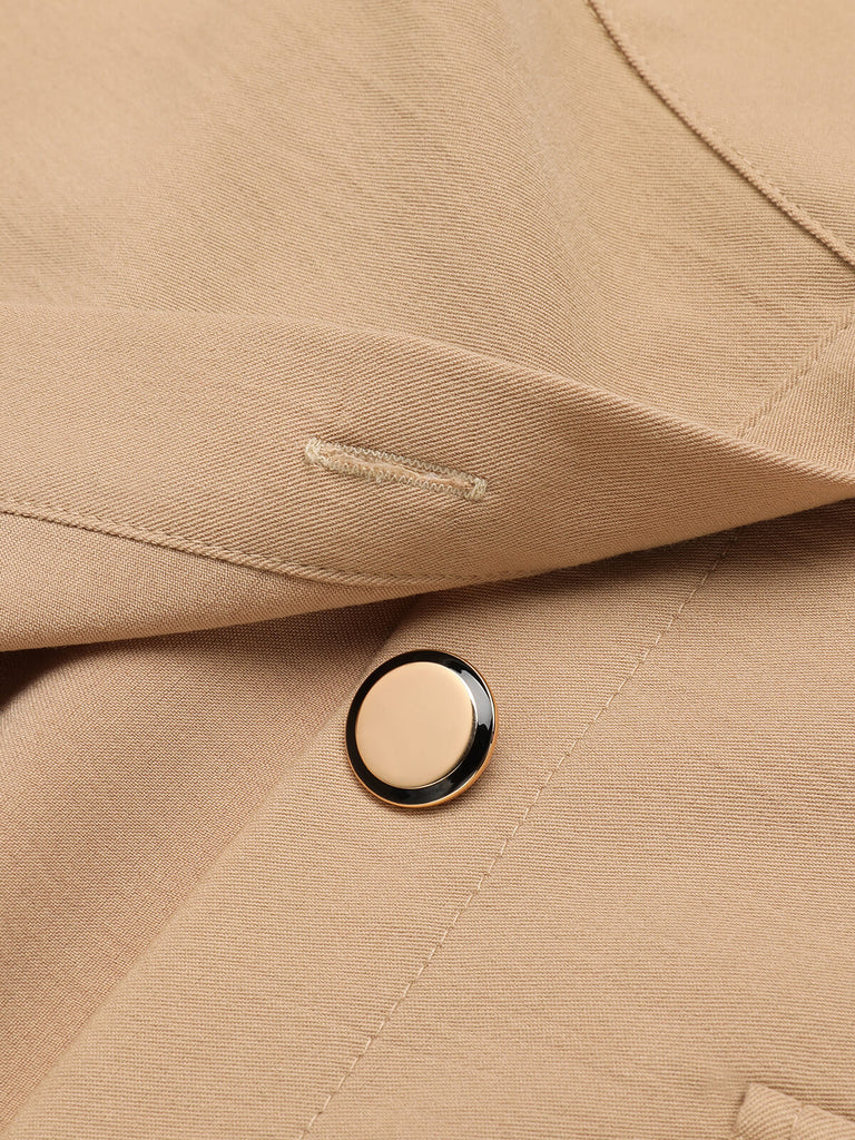 Khaki 1950s Big Pockets Button Skirt