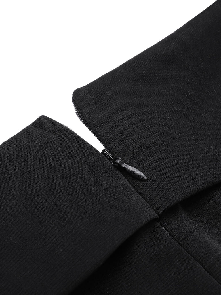 [US Warehouse] Black 1950s Bat Sleeve Lace-Up Dress