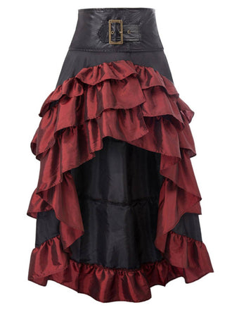 Red Ruffle Patchwork Irregular Skirt
