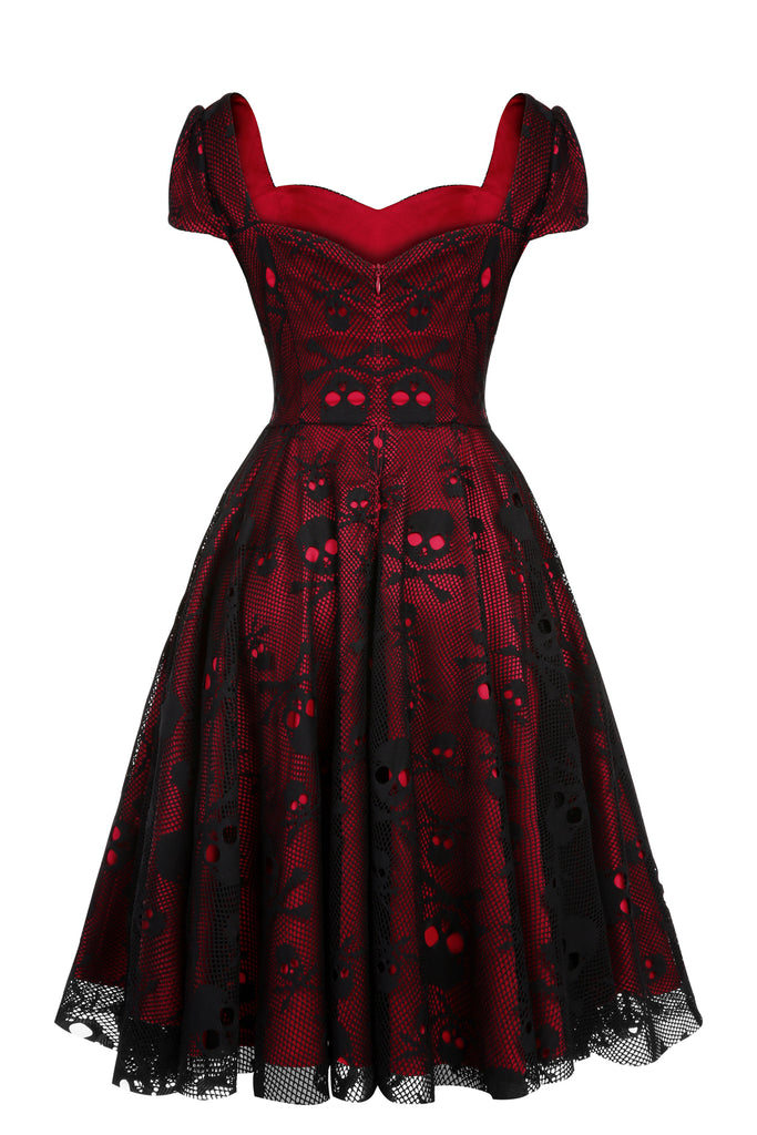 Wine Red 1950s Skull Mesh Swing Dress