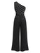 Black 1950s Polka Dots Patchwork Jumpsuit