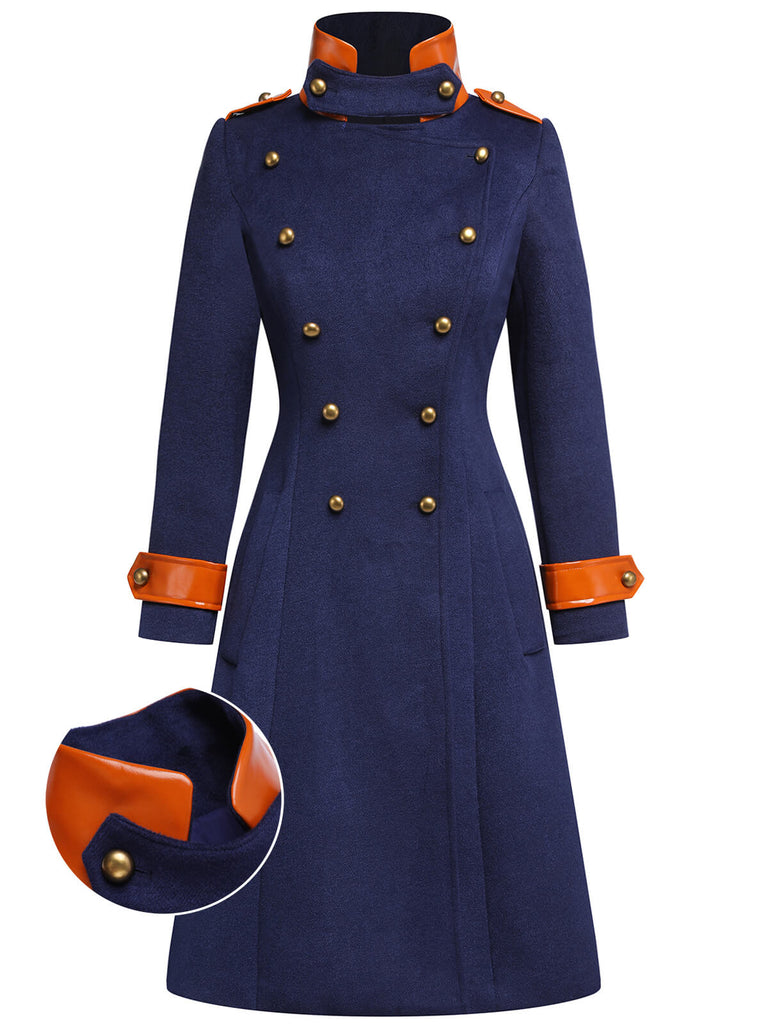 Navy Blue 1950s Patchwork Button Coat