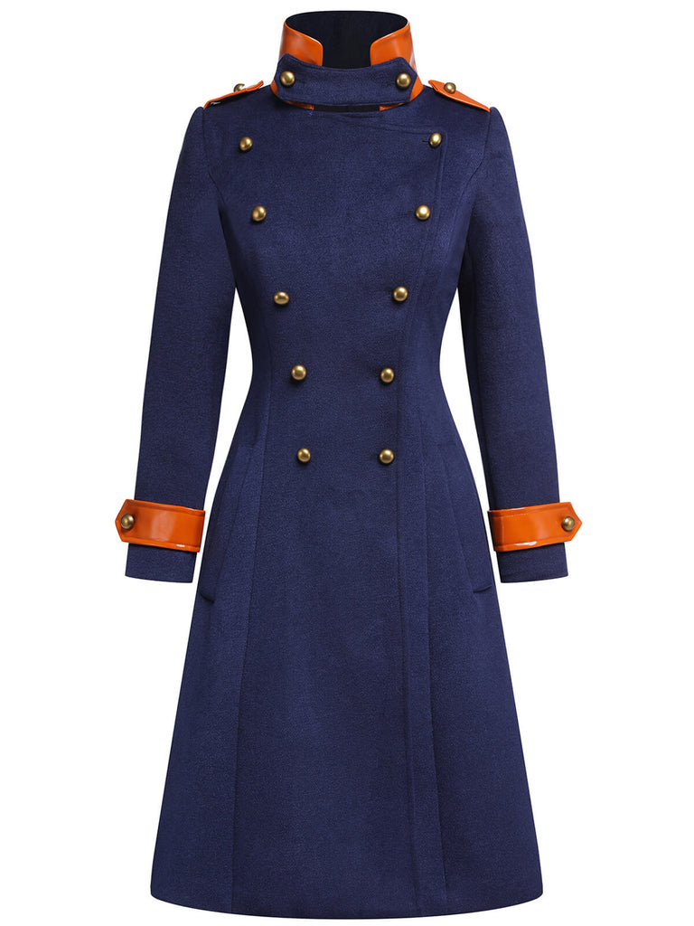 Navy Blue 1950s Patchwork Button Coat