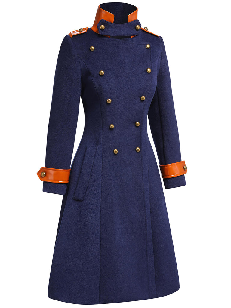 Navy Blue 1950s Patchwork Button Coat