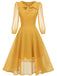 Yellow 1950s Transparent Sleeve Patchwork Dress