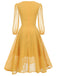 Yellow 1950s Transparent Sleeve Patchwork Dress