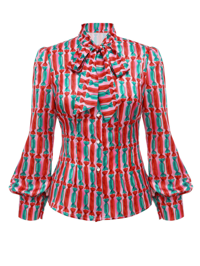 1950s Candy Tie-Up Collar Buttons Blouse