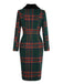 Green 1960s Plaid Fur Collar Pencil Coat