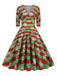 1950s Christmas Patchwork V-neck Dress