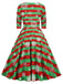 1950s Christmas Patchwork V-neck Dress