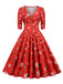 1950s Christmas Patchwork V-neck Dress