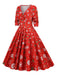 1950s Christmas Patchwork V-neck Dress