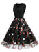 Black 1950s Floral Embroidered Patchwork Dress