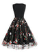 Black 1950s Floral Embroidered Patchwork Dress