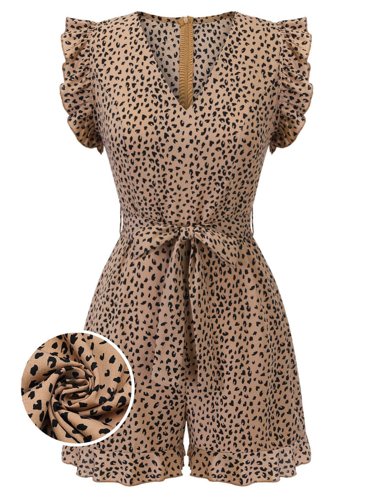 1930s Leopard Print Mullet Sleeves V-neck Romper