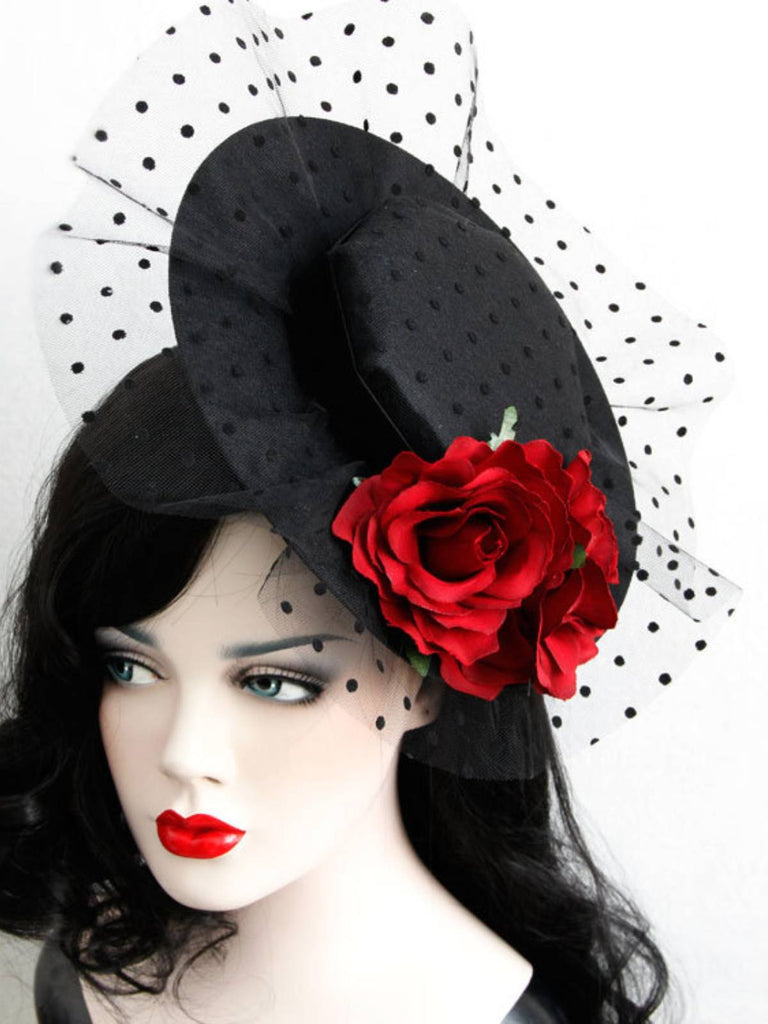 Black Retro 3D Roses Mesh Hat