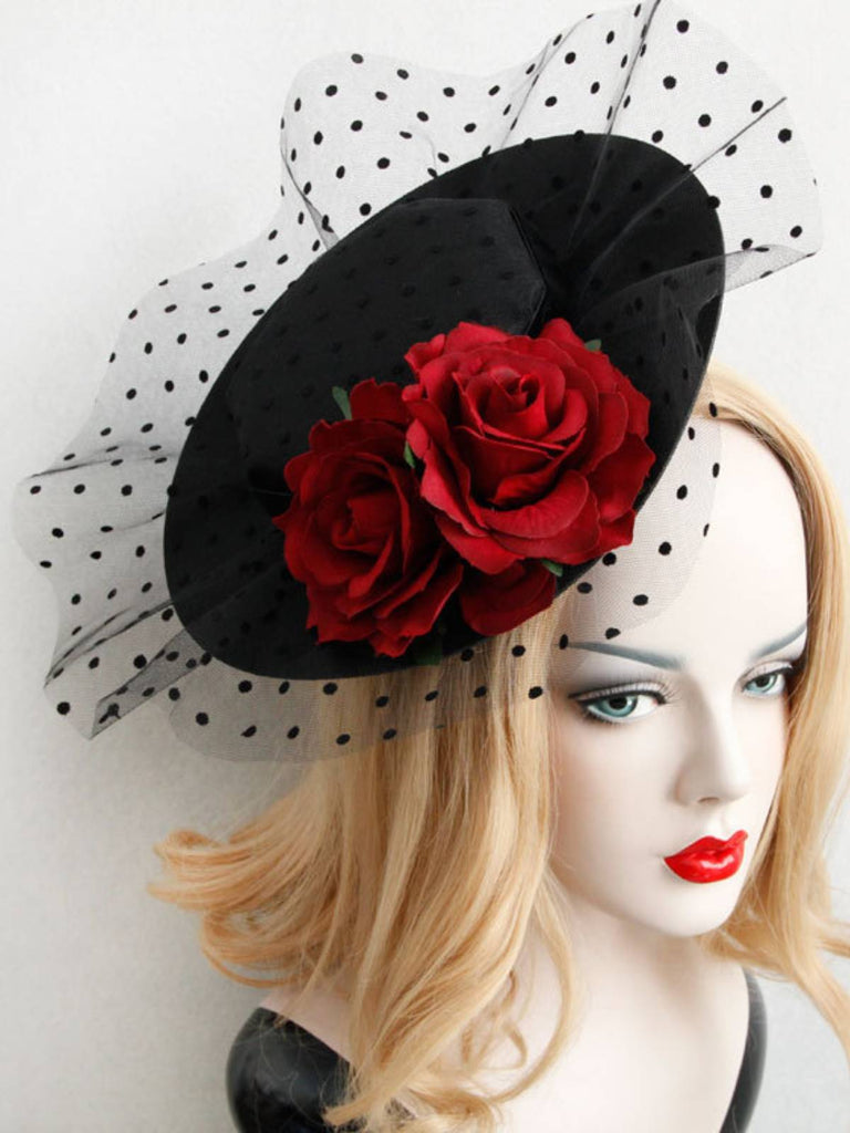 Black Retro 3D Roses Mesh Hat