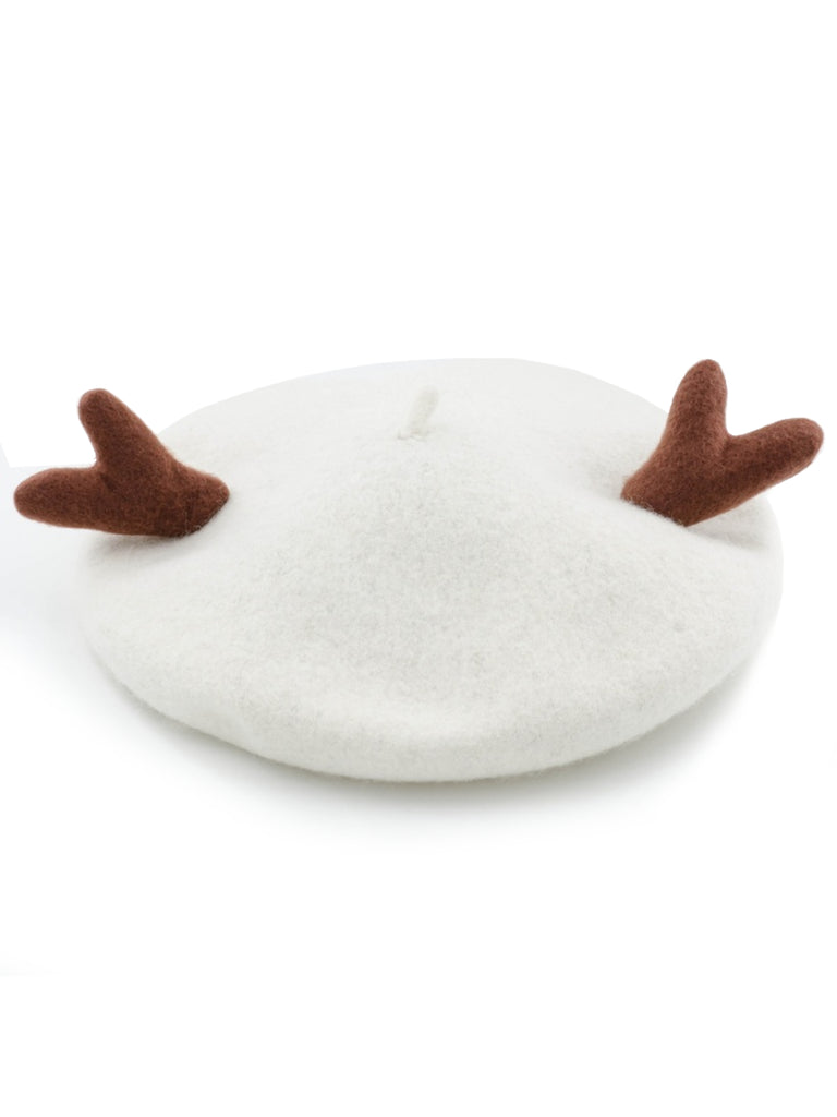 Retro Solid Antlers Wool Berets