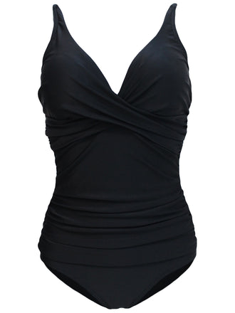 Solid Pleated Strap One-piece Swimsuit
