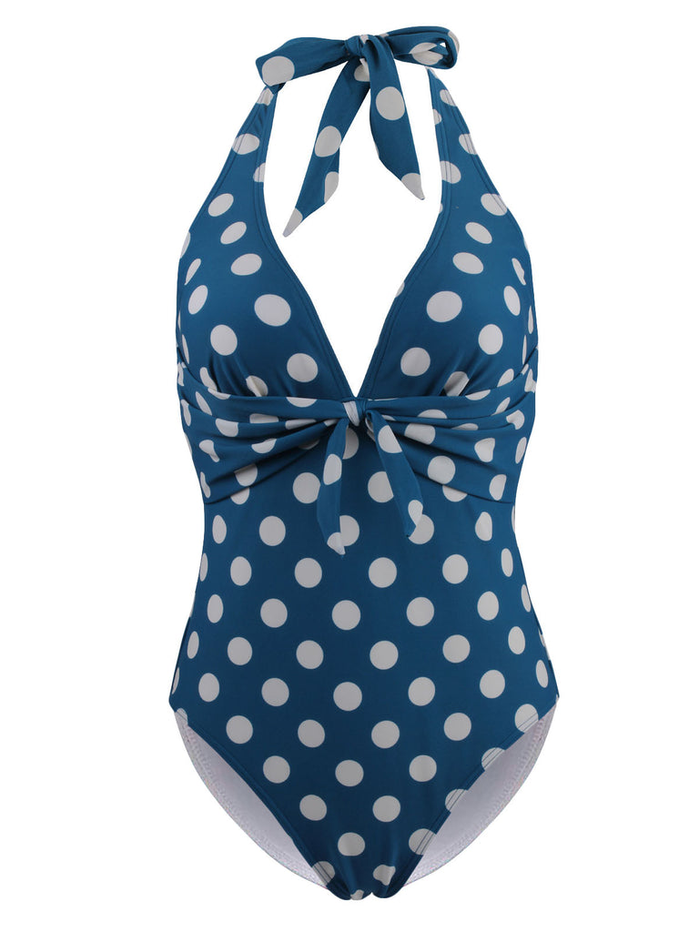Halter Polka Dot One-Piece Swimsuit