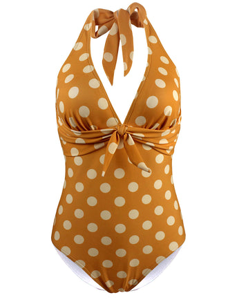 1940s Halter Polka Dot One-Piece Swimsuit