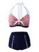 Navy Red 1950s Stripe Halter Bikini