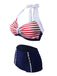 Navy Red Stripe Halter Bikini