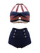 Stripe Patchwork Bow Halter Bikini