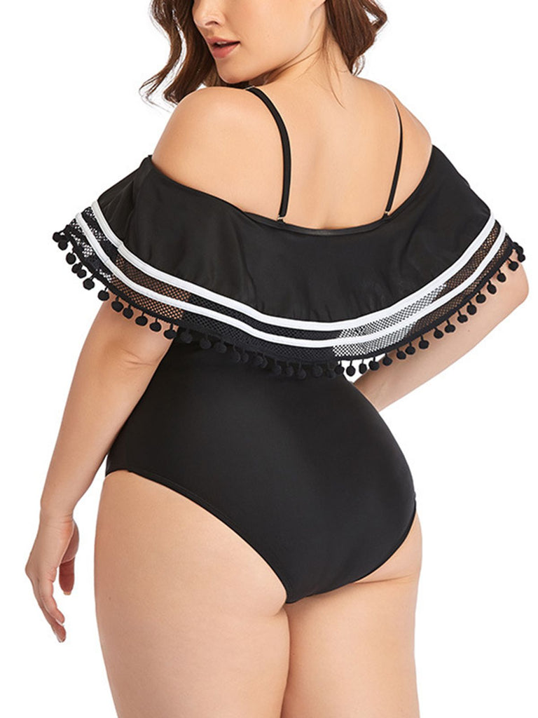 Plus Size Ruffled Stripes Swimsuit