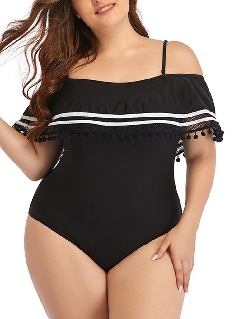 Plus Size Ruffled Stripes Swimsuit