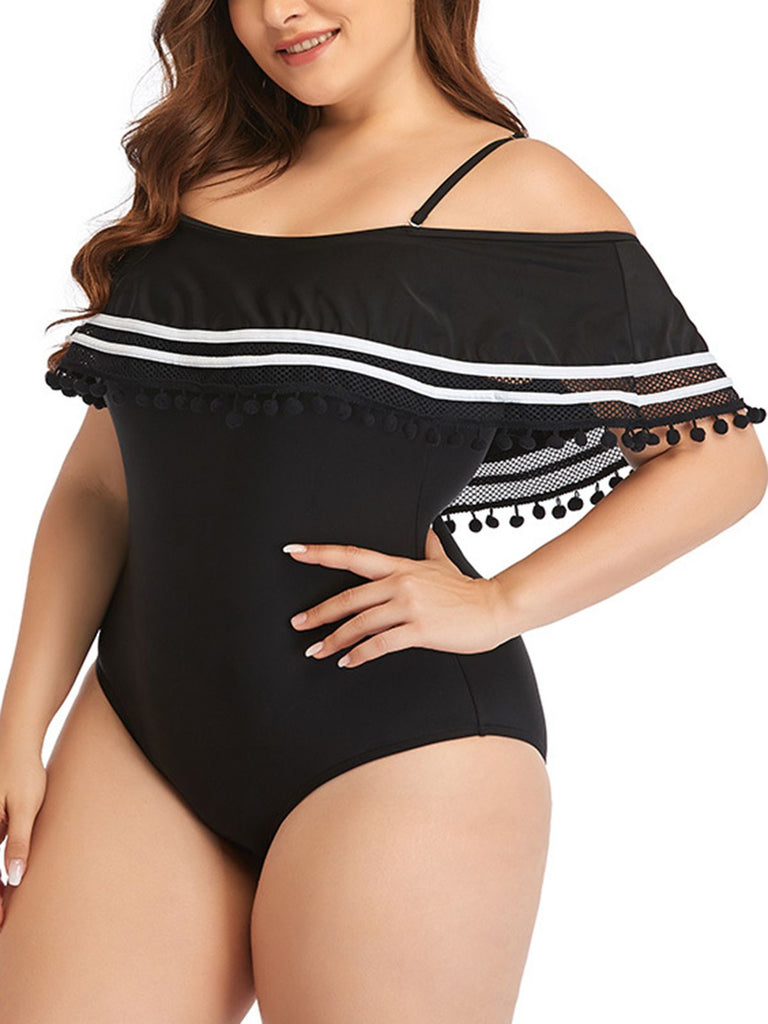 Plus Size Ruffled Stripes Swimsuit