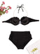 Black 1960s Shell Pearl Halter Bikini Set