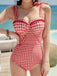 Red 1950s Checked Back Cut-Out Swimsuit