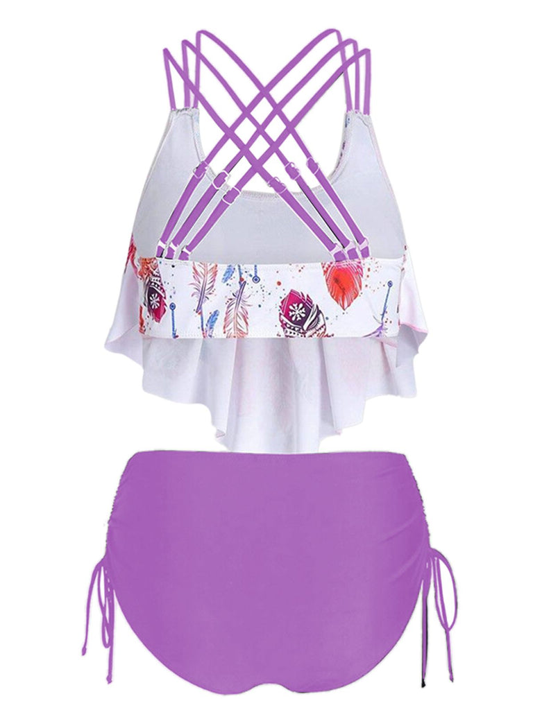 Spaghetti Strap Feather Tankini Set