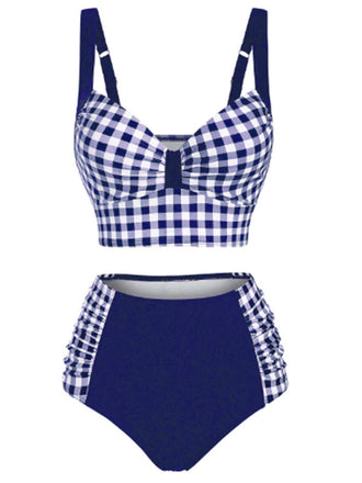 1940s Plaid Spaghetti Strap Patchwork Bikini