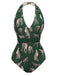 Green 1930s Jaguar Vintage Halter One-piece Swimsuit