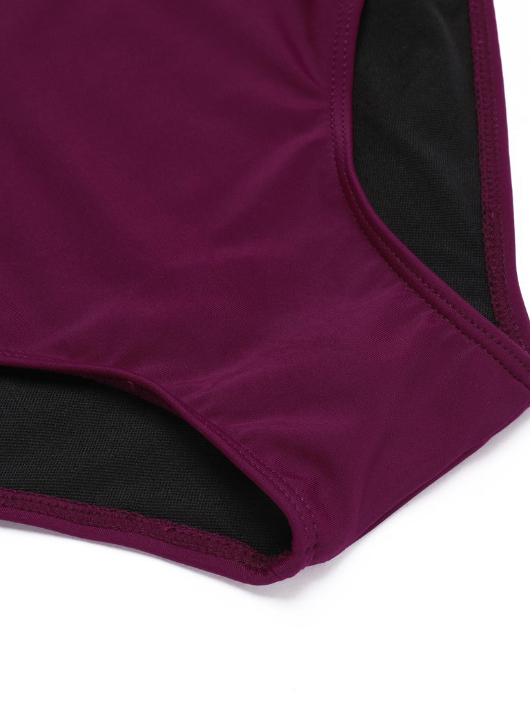 Raspberry Purple 1960s V-Neck One-piece Swimsuit