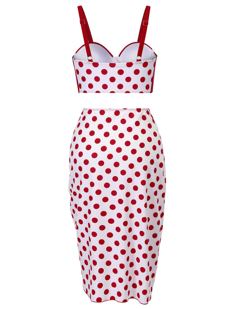 Red 1950s Polka Dot Pleated Swimsuit