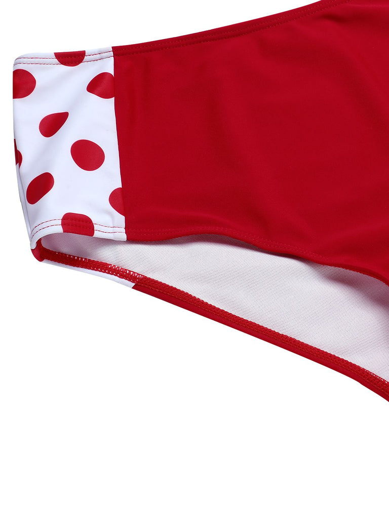 Red 1950s Polka Dot Pleated Swimsuit