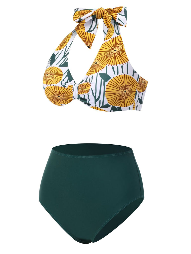 1950s Halter Ping Pong Floral Swimsuit