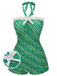 Green 1930s Stripe Off-Shoulder Halter Swimsuit