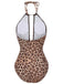 Brown 1930s Leopard V-Neck Halter Swimsuit