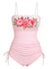 Pink 1940s Rose Strap One-piece Swimsuit